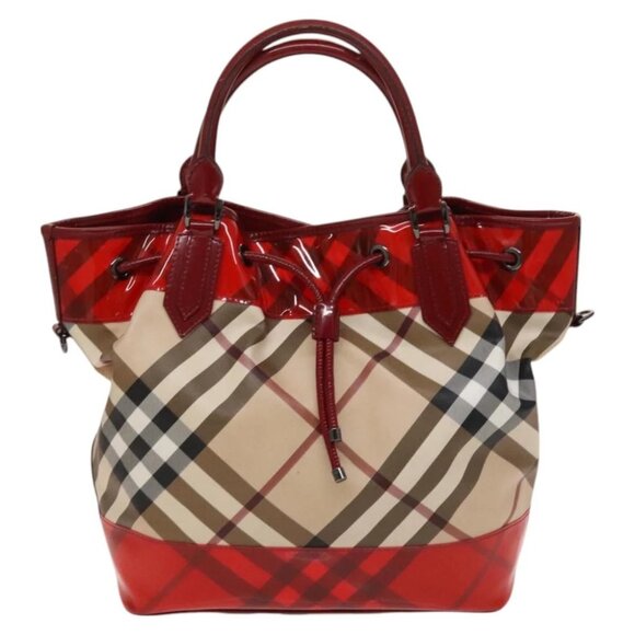 BURBERRY Nova Check Tote Bag PVC 2way Beige Red Auth - Picture 1 of 15